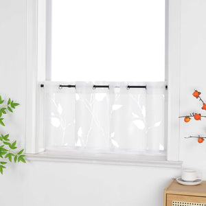 Cafe Curtain Semi-Sheer Leaf Pattern with Grommet Hanging - White, H x W 30 x 120cm