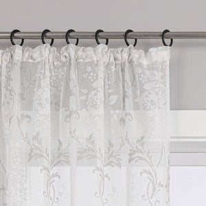 Curtain with Floral Pattern, Solid Color Lightweight Semi-Sheer - Gray, H x W 225 x 140cm