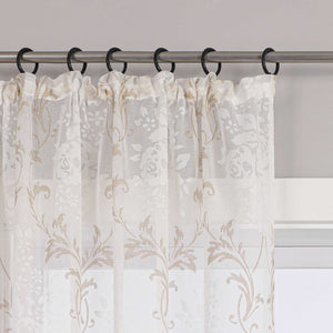 Curtain with Floral Pattern, Solid Color Lightweight Semi-Sheer