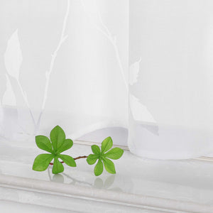 Cafe Curtain Semi-Sheer Leaf Pattern with Tab-Top Hanging - White, H x W 60 x 120cm