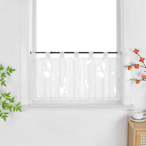 Cafe Curtain Semi-Sheer Leaf Pattern with Tab-Top Hanging - White, H x W 45 x 90cm