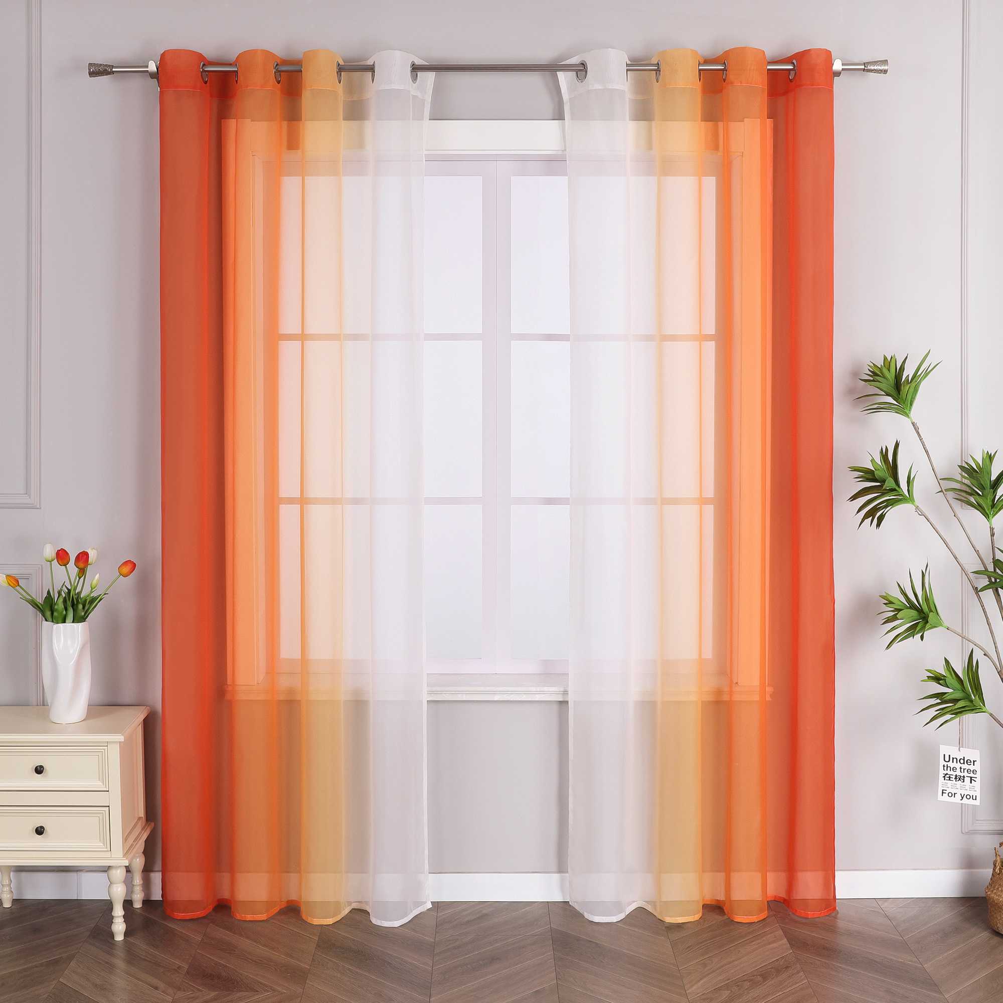 Sheer Curtains with Gradient Set of 2 - Blue, Curtain Tape