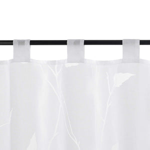 Cafe Curtain Semi-Sheer Leaf Pattern with Tab-Top Hanging - White, H x W 60 x 140cm