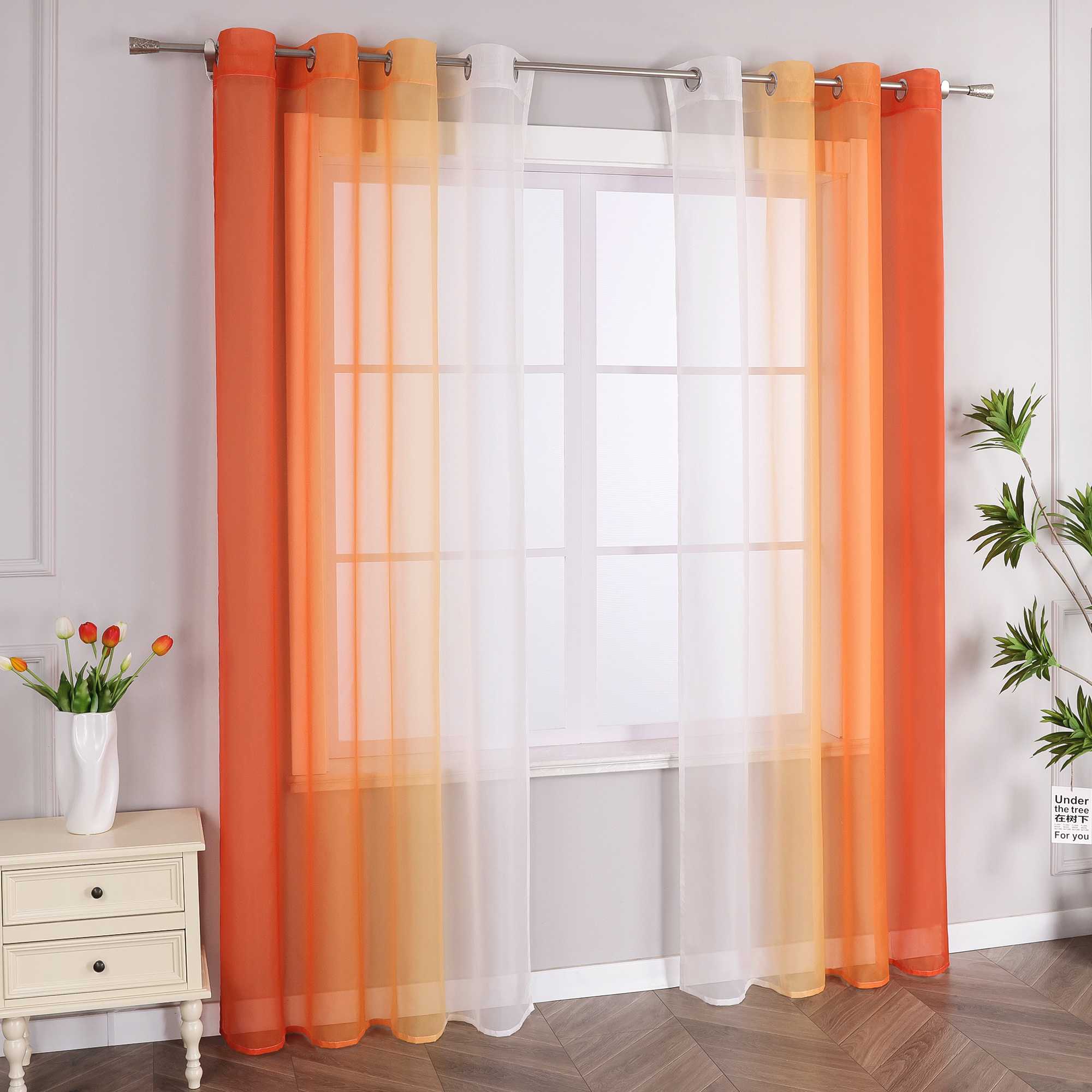 Sheer Curtains with Gradient Set of 2 - Blue, Curtain Tape