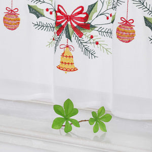 Cafe Curtain Sheer with Christmas Bells - White, H x W 60 x 120cm