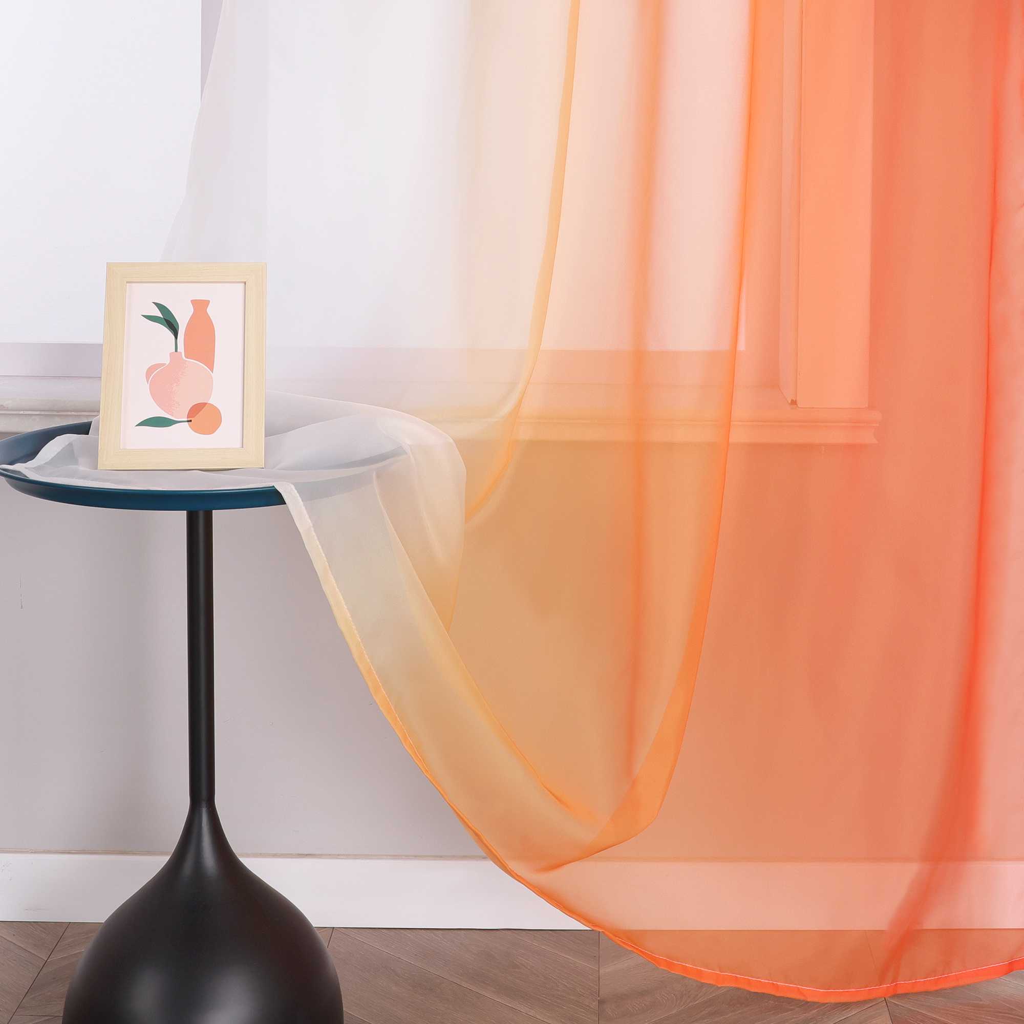 Sheer Curtains with Gradient Set of 2 - Orange, Curtain Tape