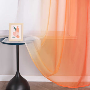 Sheer Curtains with Gradient Set of 2 - Orange, Curtain Tape