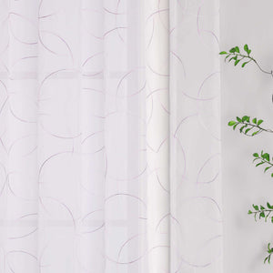 Voile Curtain with Curtain Tape with Circle Pattern Embroidered 1 Piece - Purple, W x H 140 x 260cm