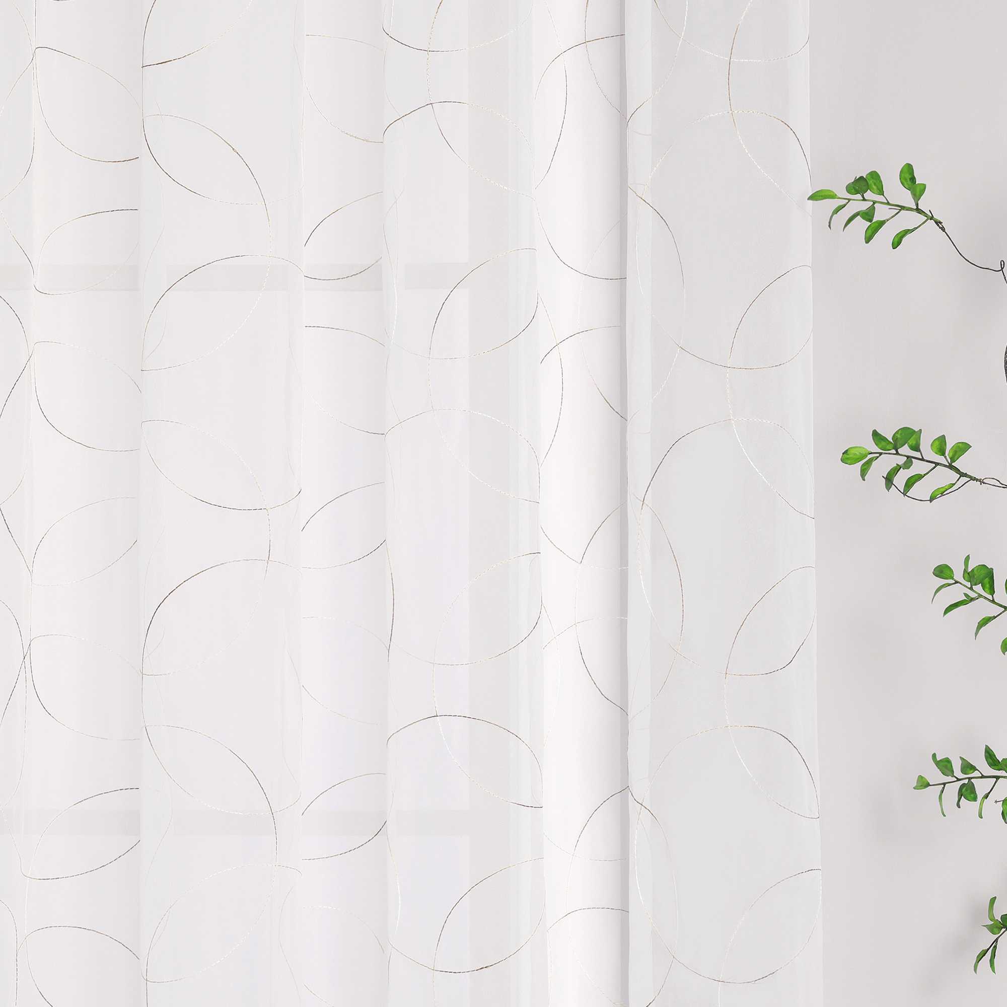Voile Curtain with Curtain Tape with Circle Pattern Embroidered 1 Piece