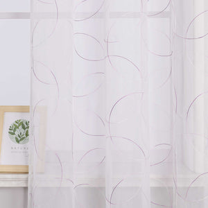Voile Curtain with Curtain Tape with Circle Pattern Embroidered 1 Piece - Brown, W x H 140 x 145cm
