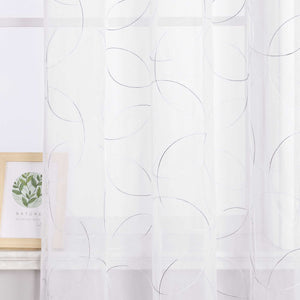 Voile Curtain with Curtain Tape with Circle Pattern Embroidered 1 Piece - Gray, W x H 140 x 260cm