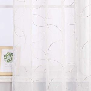 Voile Curtain with Curtain Tape with Circle Pattern Embroidered 1 Piece