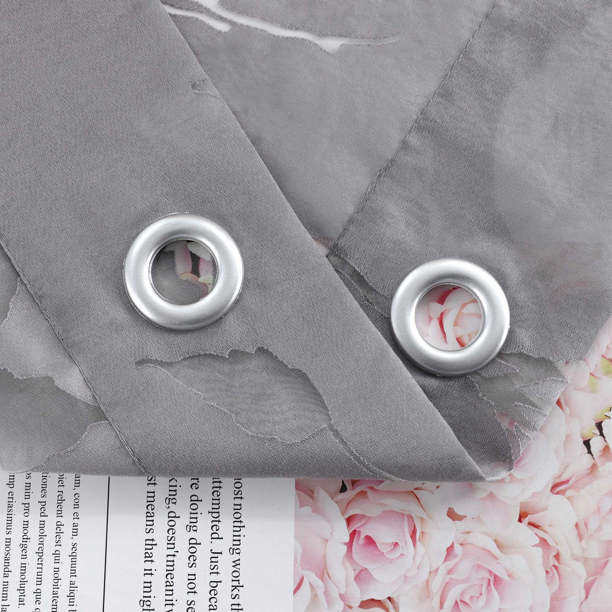 Cafe Curtain Semi-Sheer Leaf Pattern with Grommet Hanging - Gray, H x W 60 x 90cm