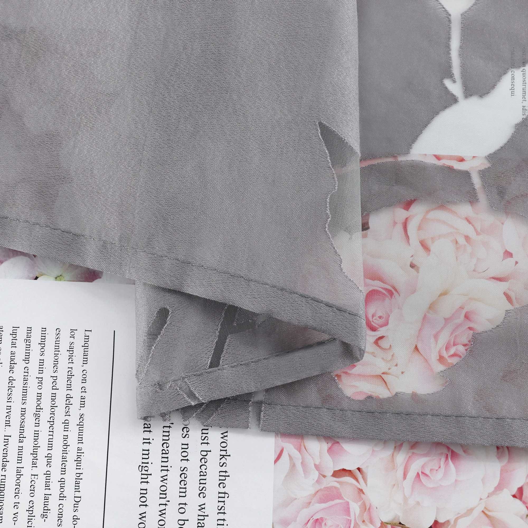 Cafe Curtain Semi-Sheer Leaf Pattern with Tab-Top Hanging
