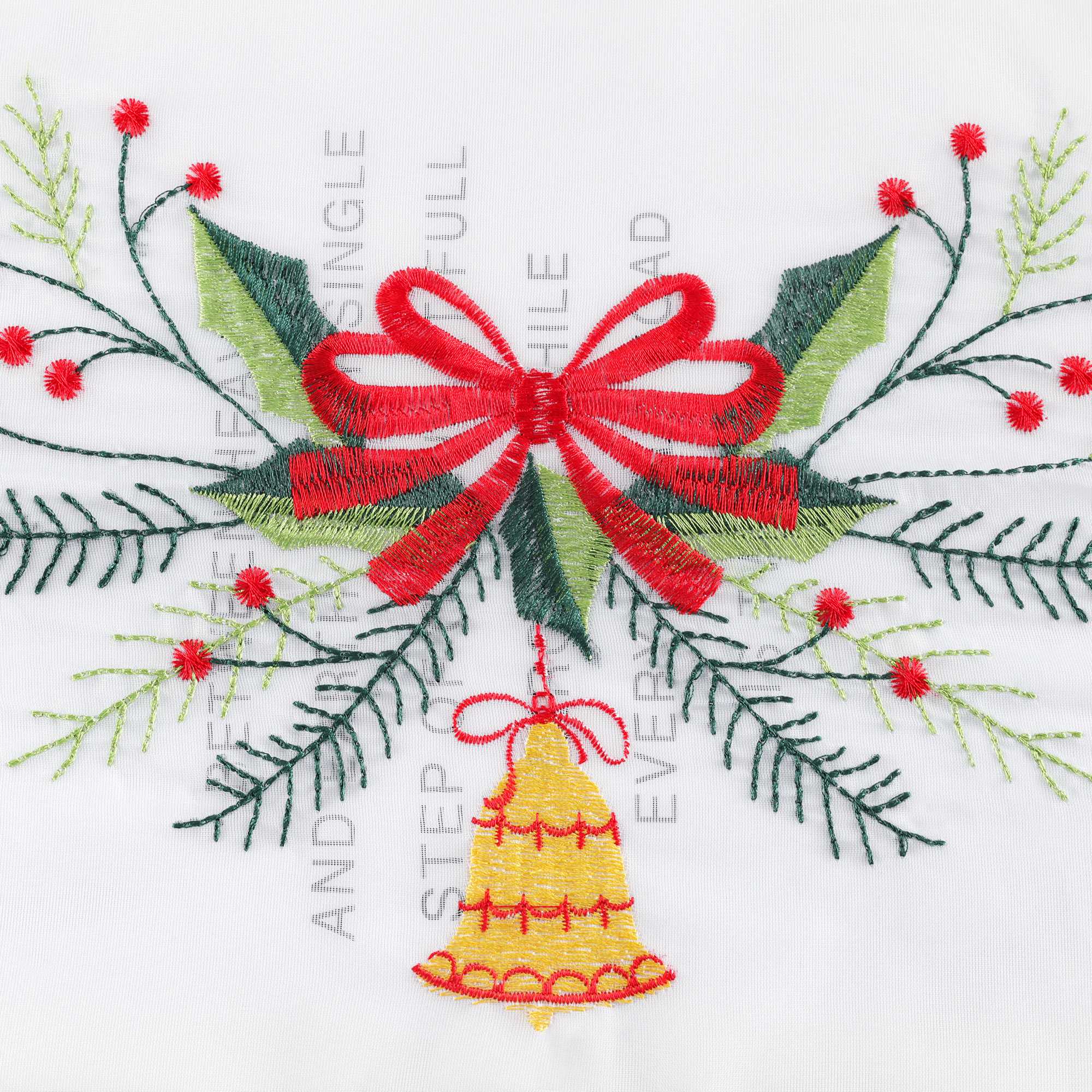 Cafe Curtain Sheer with Christmas Bells - White, H x W 45 x 120cm