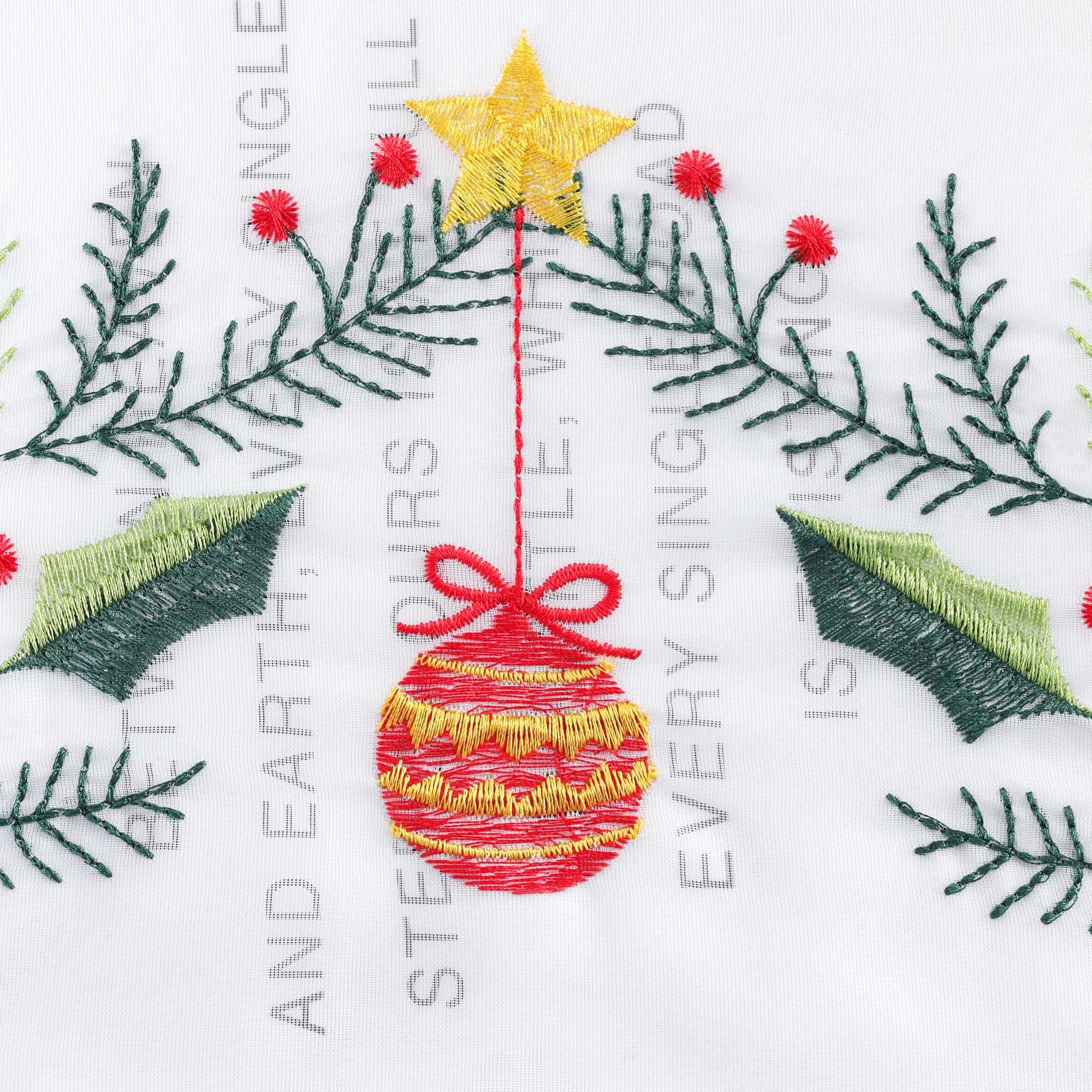 Cafe Curtain Sheer with Christmas Bells - White, H x W 60 x 90cm