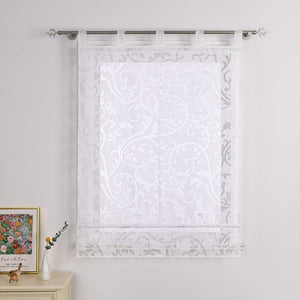 Roman Shade Semi-Sheer with Burnout Leaf Pattern Tab Tops 1 Piece - White, W x H 60 x 140cm