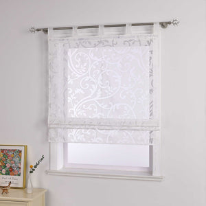 Roman Shade Semi-Sheer with Burnout Leaf Pattern Tab Tops 1 Piece - White, W x H 100 x 140cm