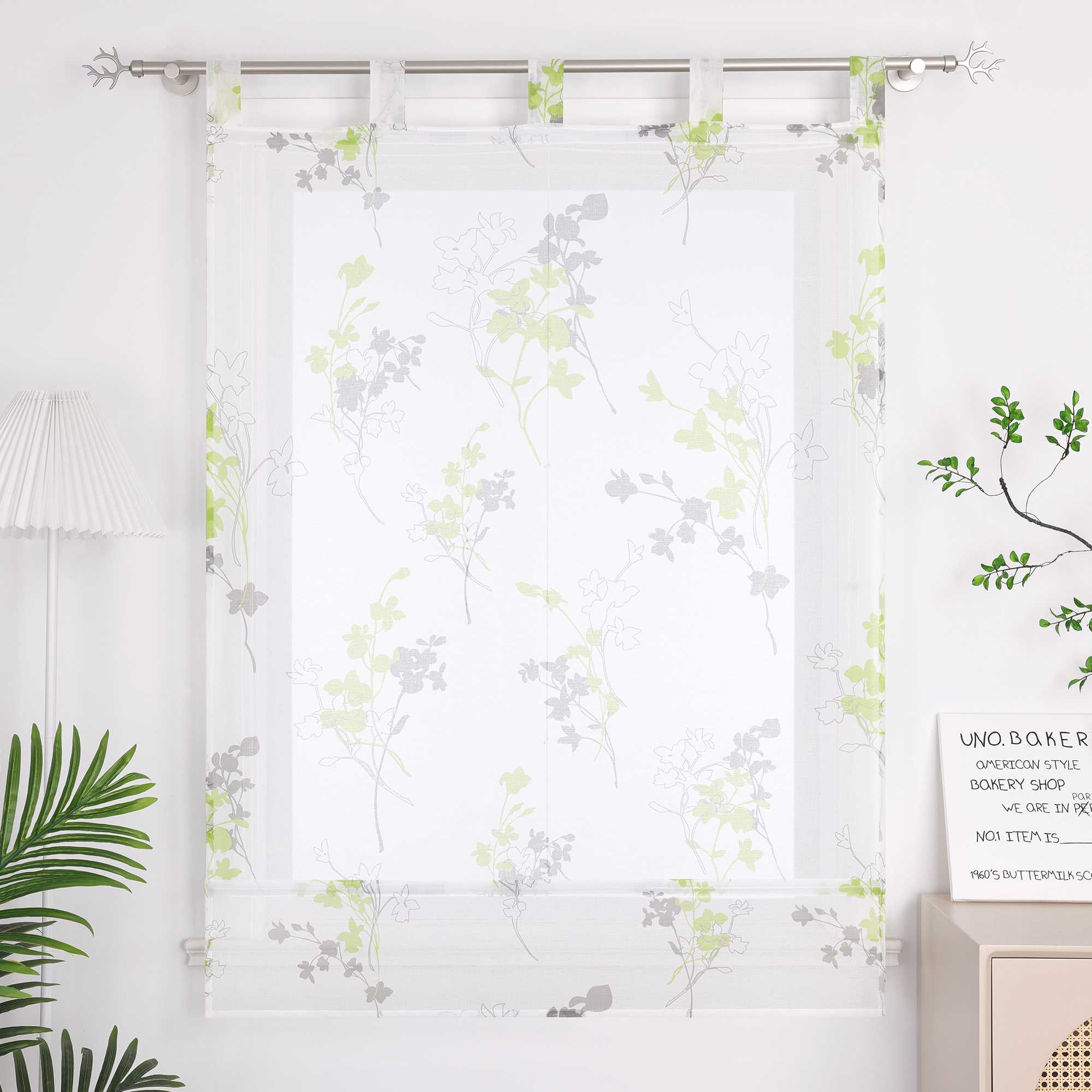 Roman Shade with Tab-Top Hanging Country Style Modern 1 Piece - Green, W x H 140 x 140cm