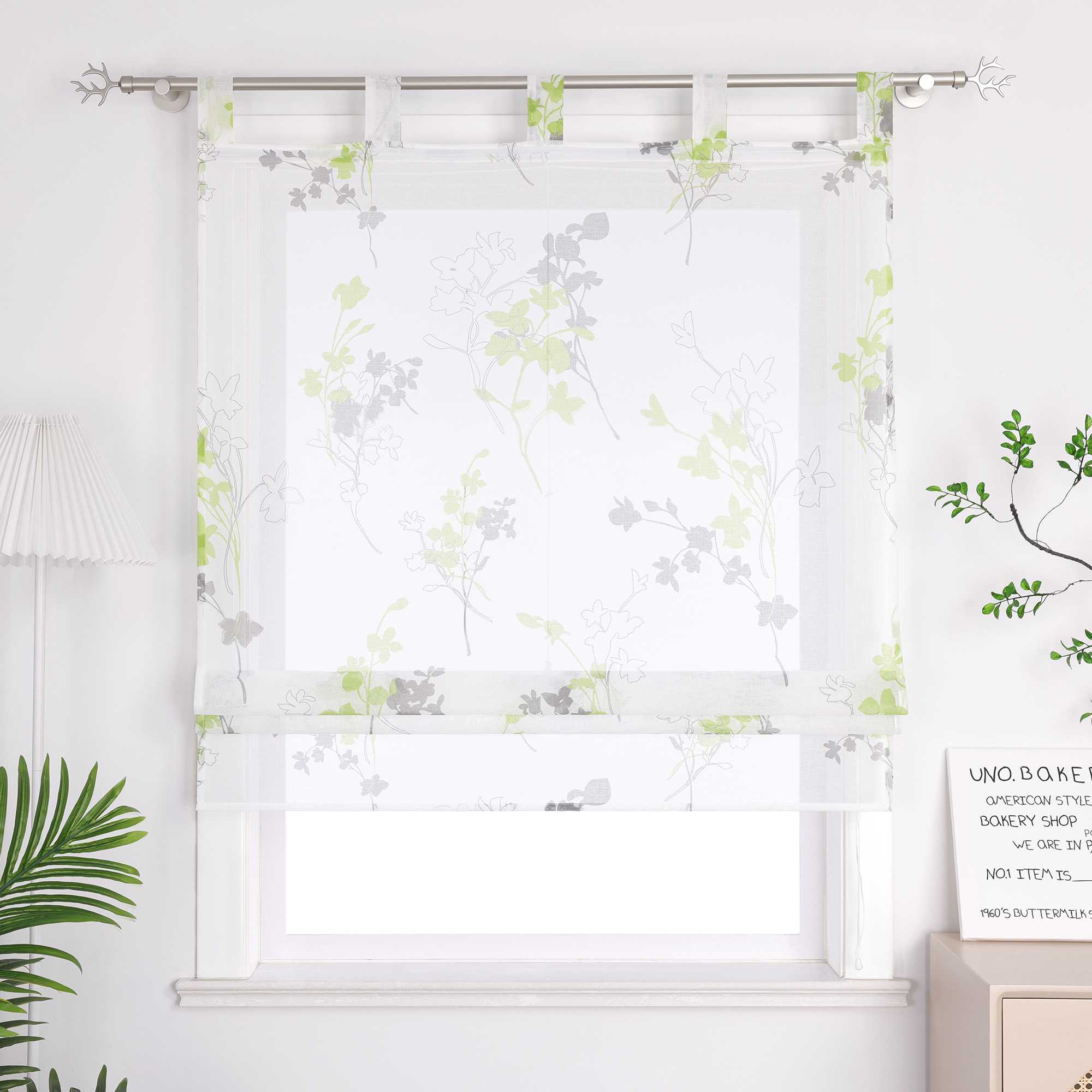 Roman Shade with Tab-Top Hanging Country Style Modern 1 Piece - Green, W x H 60 x 140cm