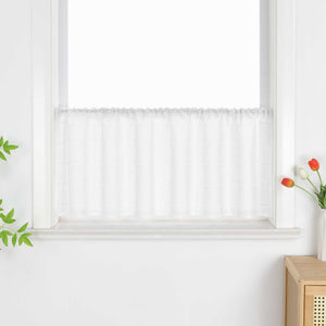 Sheer Cafe Curtain with Diamond Embossing and Tassel 1 Piece - White, H x W 30 x 90cm