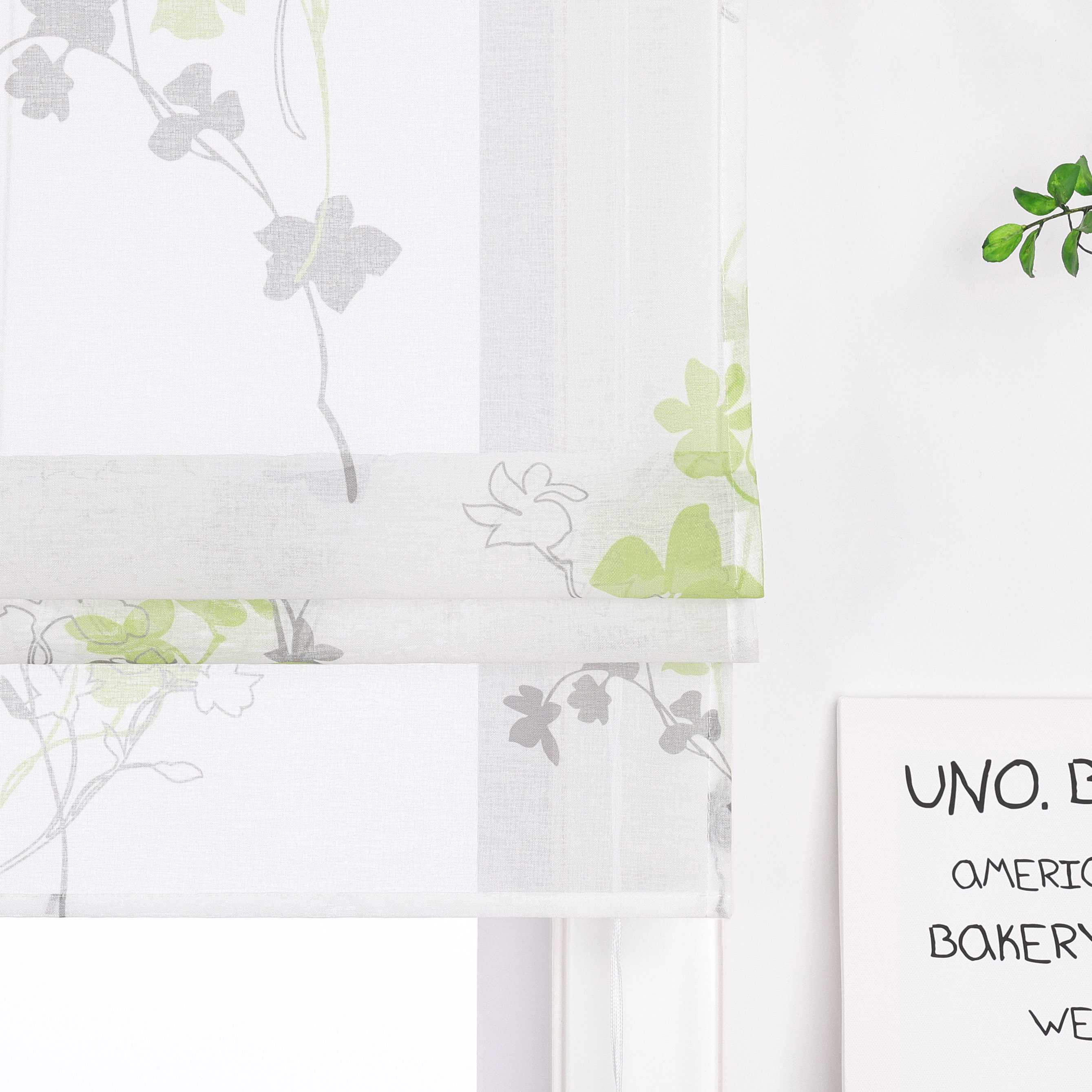 Roman Shade with Tab-Top Hanging Country Style Modern 1 Piece - Green, W x H 120 x 140cm