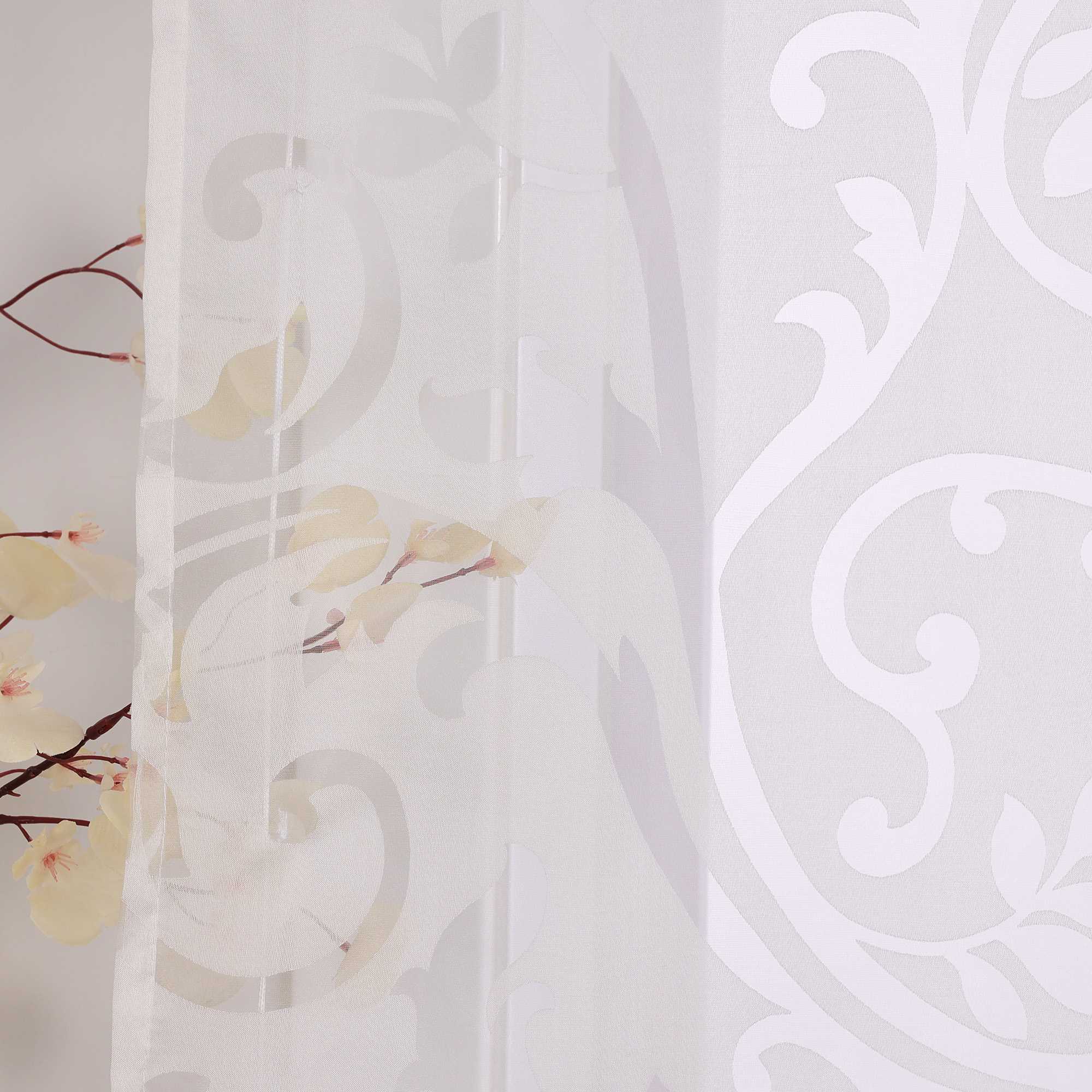Roman Shade Semi-Sheer with Burnout Leaf Pattern Tab Tops 1 Piece - Gray, W x H 80 x 140cm