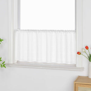 Sheer Cafe Curtain with Diamond Embossing and Tassel 1 Piece - White, H x W 30 x 120cm