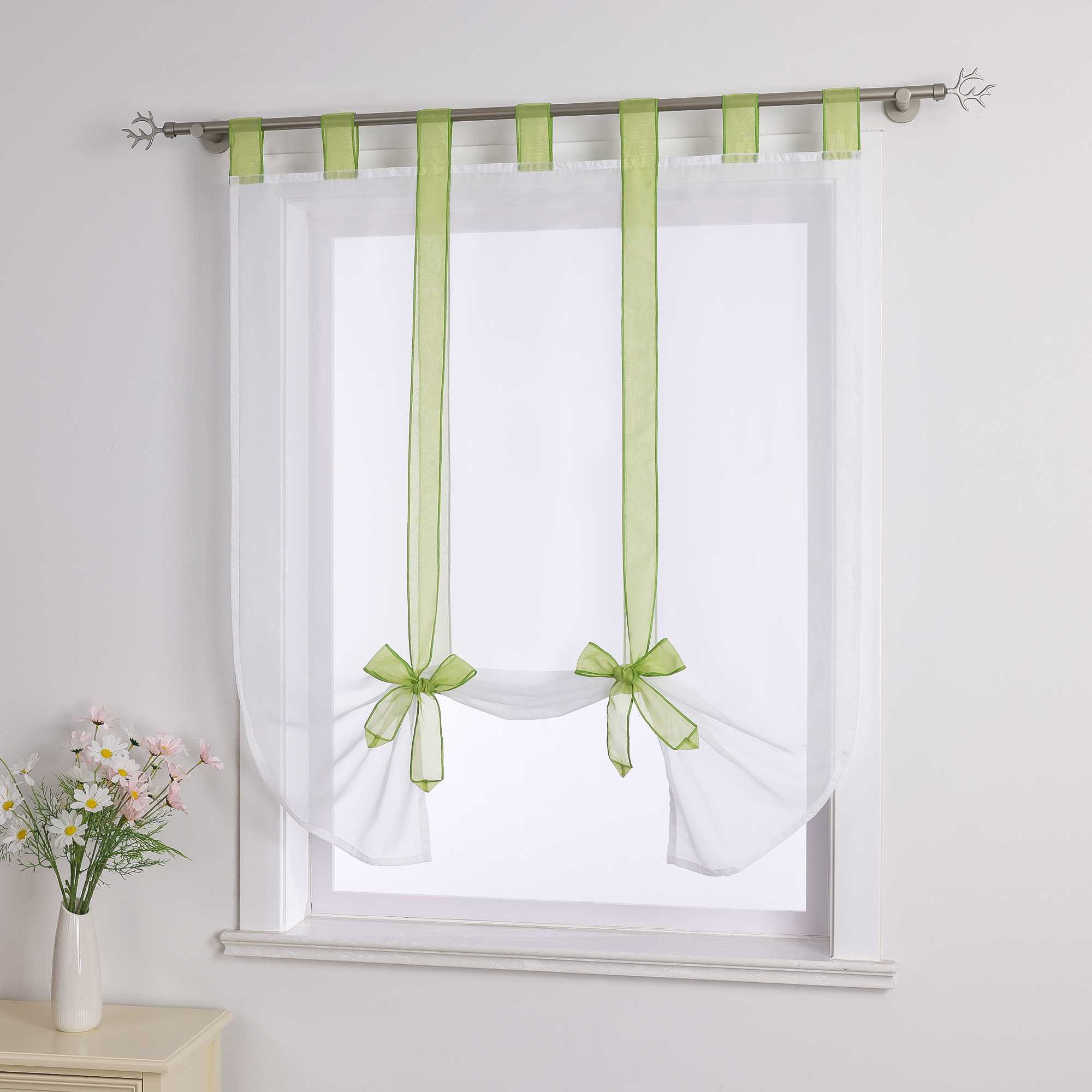 Roman Shade with Bow Design Sheer Height-Adjustable Window Decor 1 Piece - Green, W x H 140 x 140cm