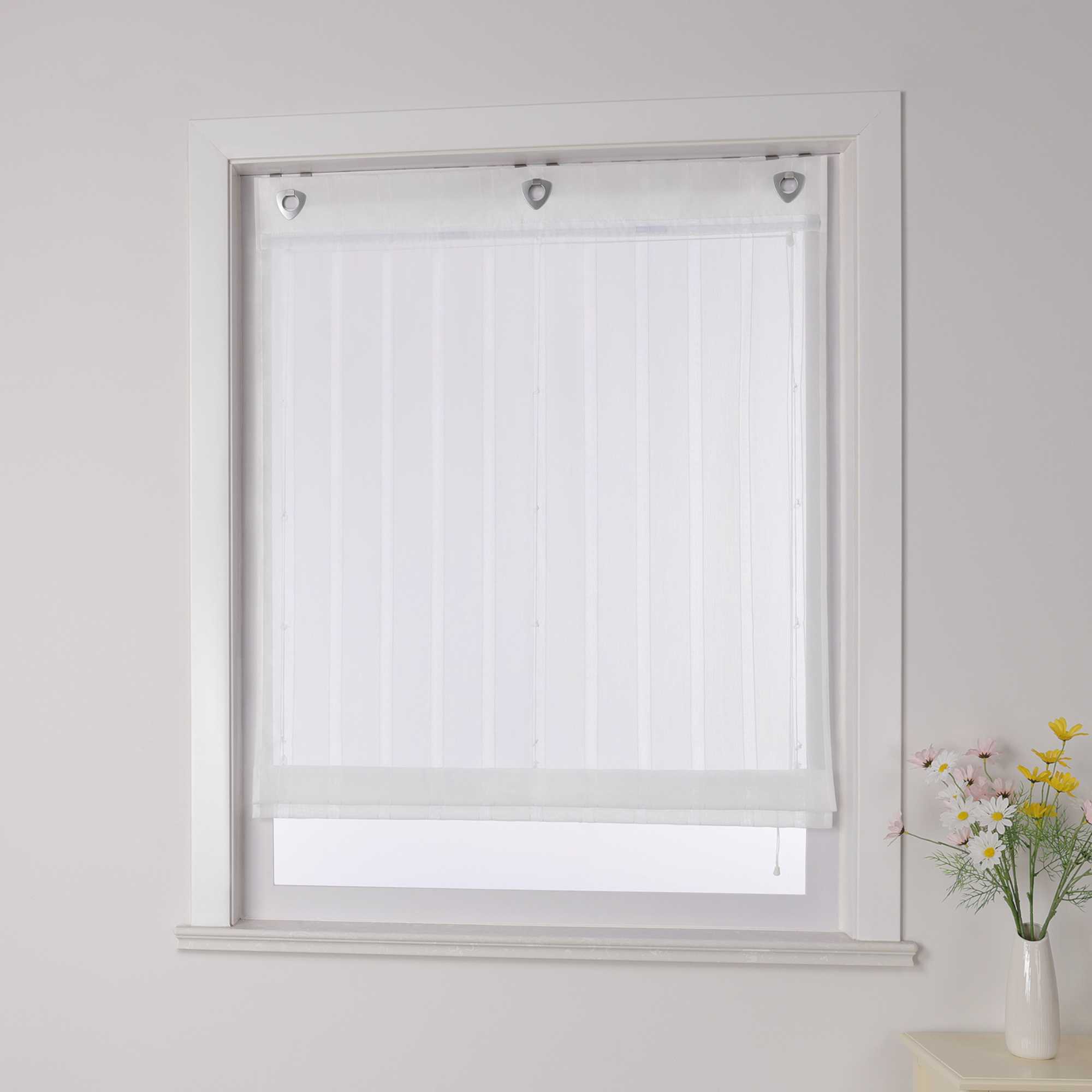 Roman Shade No-Drill with Hook Hanging Grommet with Stripes - White, H x W 140 x 80cm