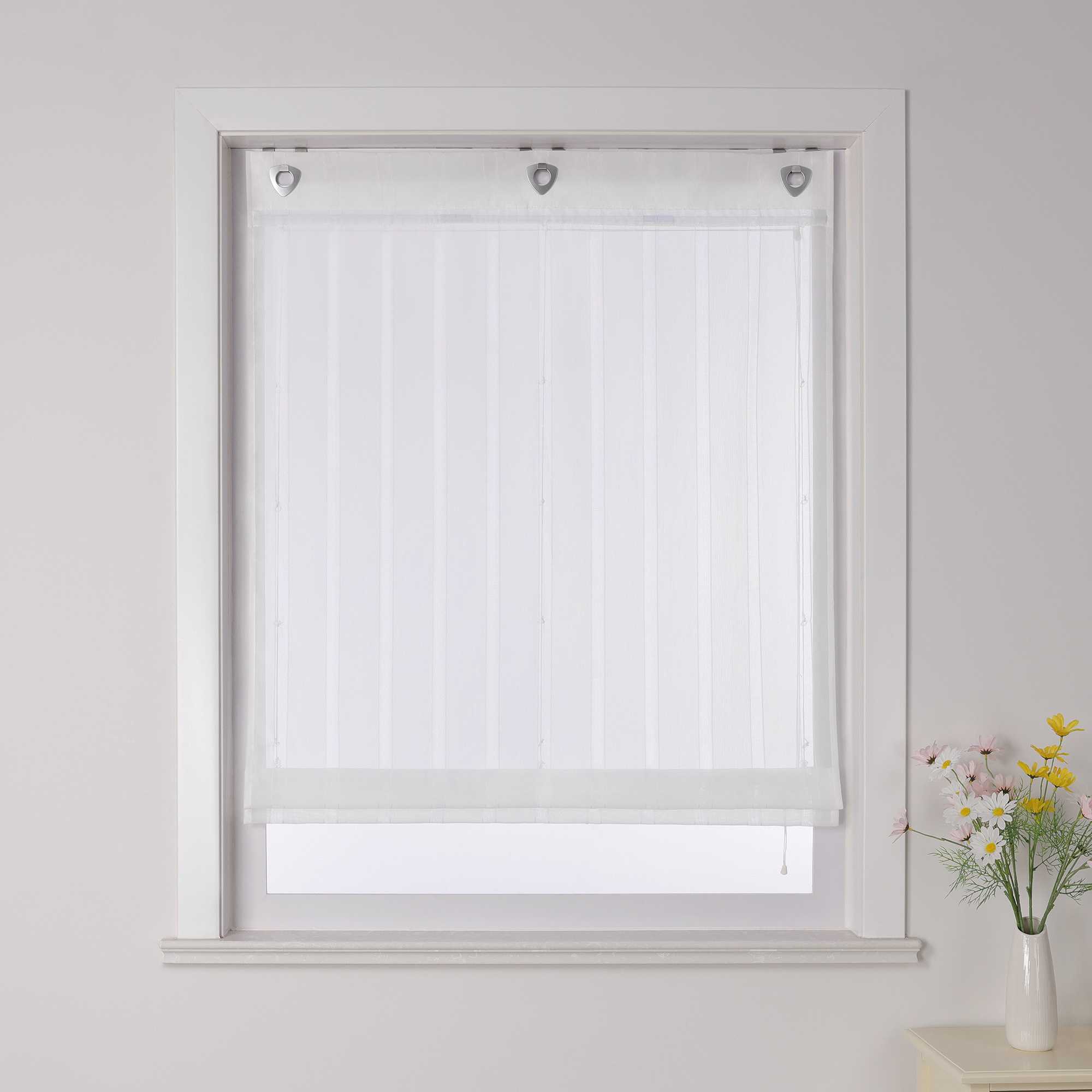 Roman Shade No-Drill with Hook Hanging Grommet with Stripes - White, H x W 140 x 60cm