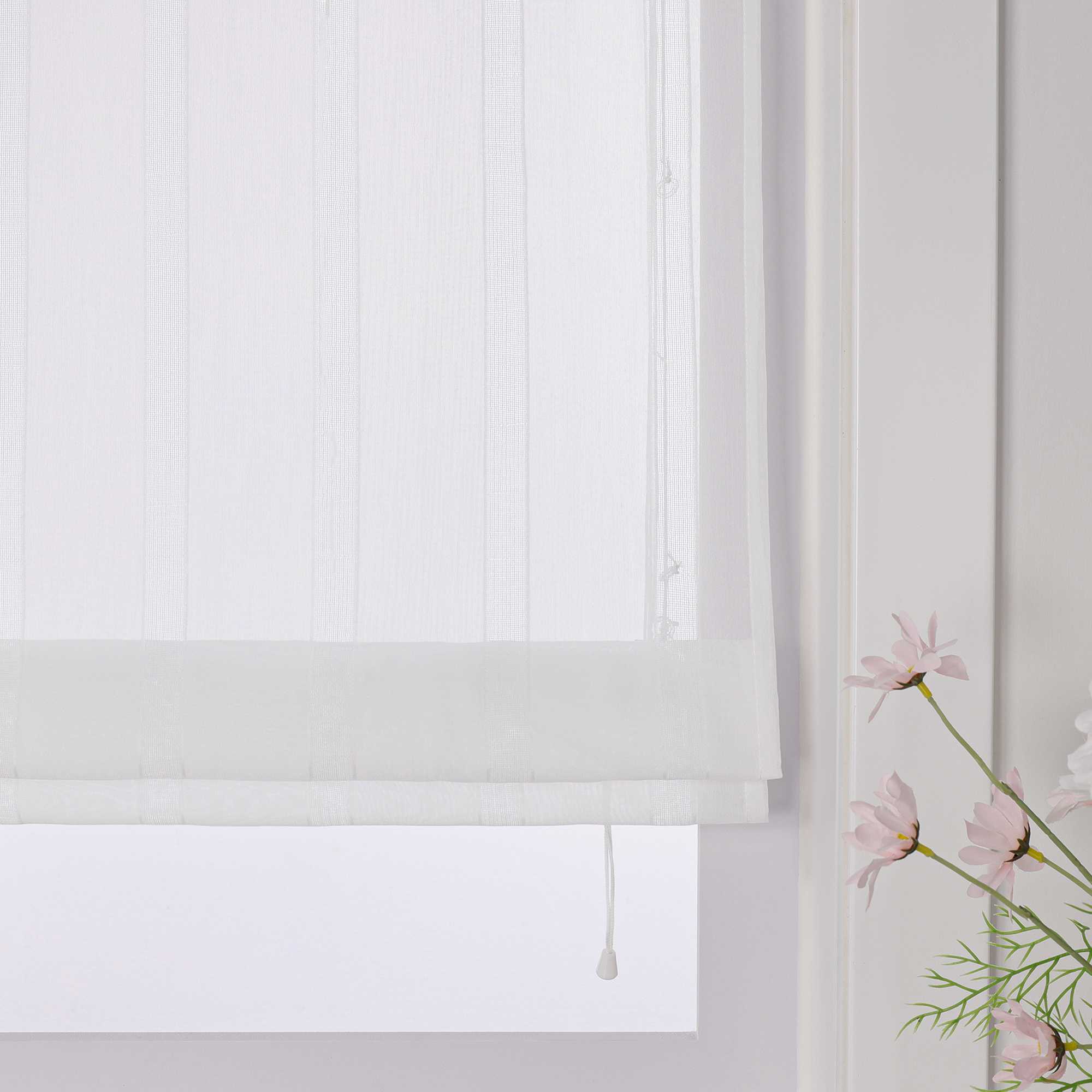 Roman Shade No-Drill with Hook Hanging Grommet with Stripes - White, H x W 140 x 100cm