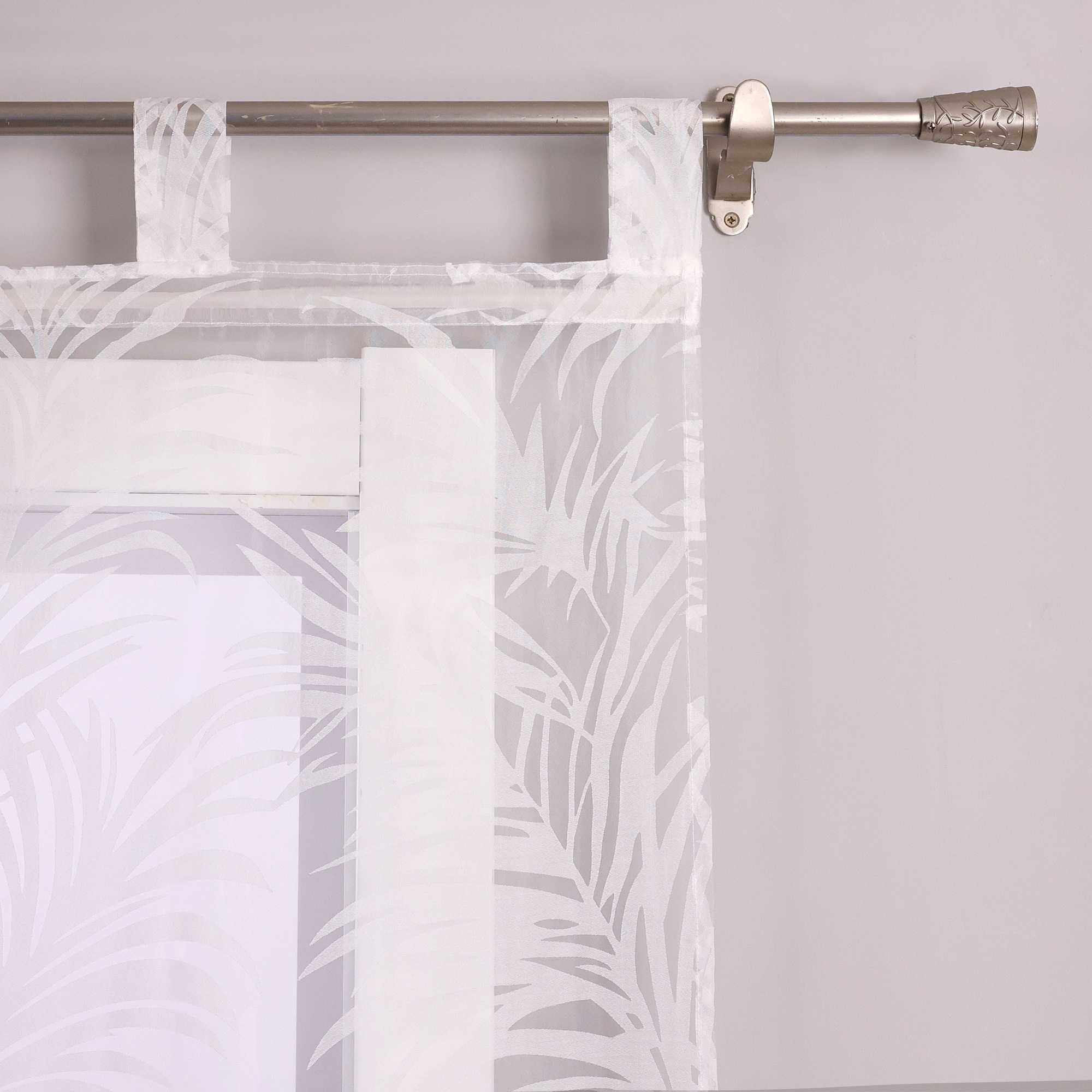 Sliding Panel Curtains with Tab Tops Set of 2 Burnout Fabric with Ginger-Leaf Pattern - White, H x W 225 x 57 cm