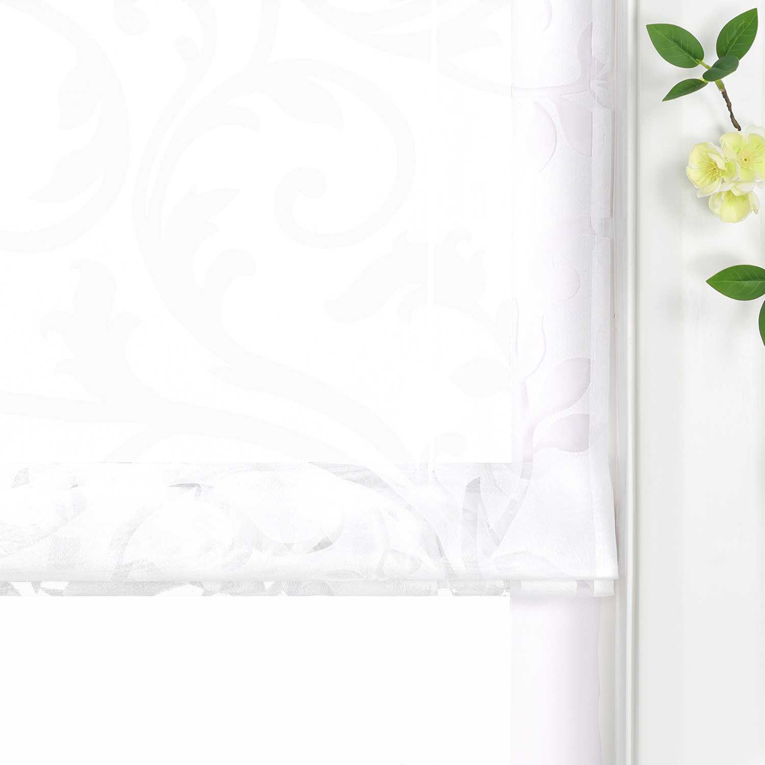 Roman Shade with V-Shaped Tabs Sheer Burnout Technique Floral Pattern 1 Piece - Pink, W x H 45 x 130cm
