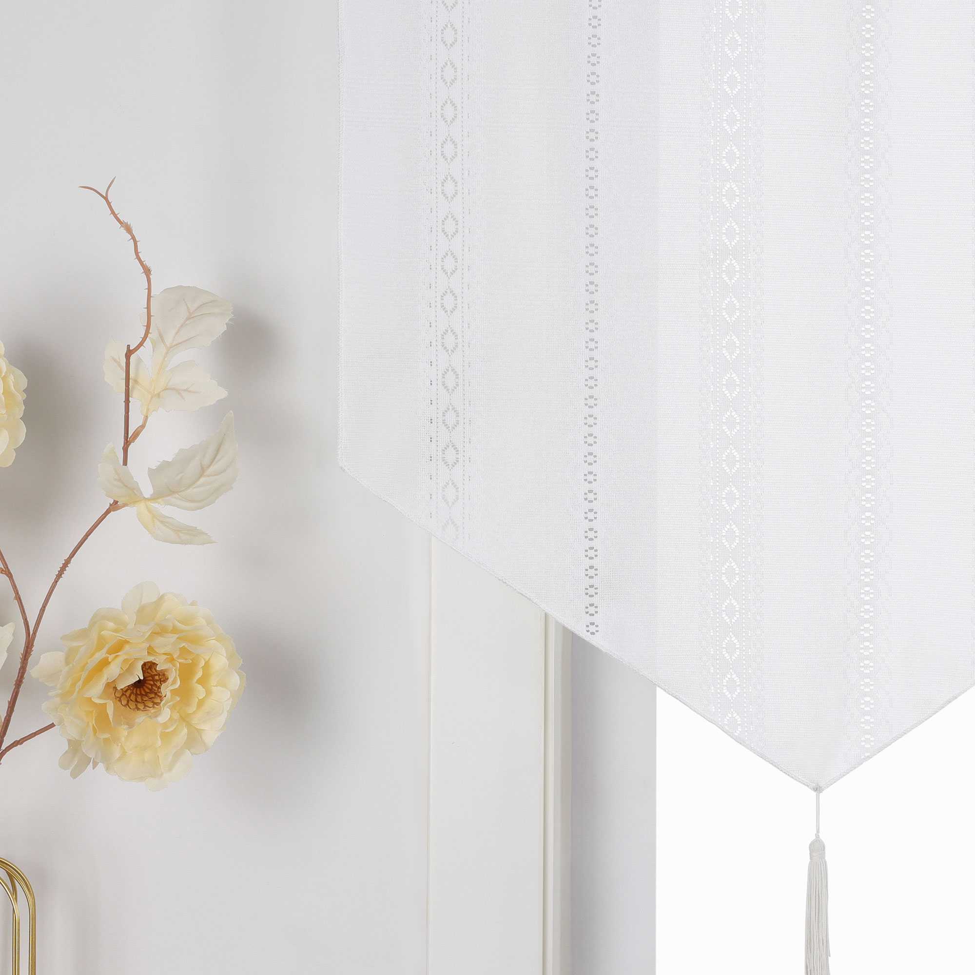 Sheer Triangular Curtain with Diamond Embossing and Tassel 1 Piece