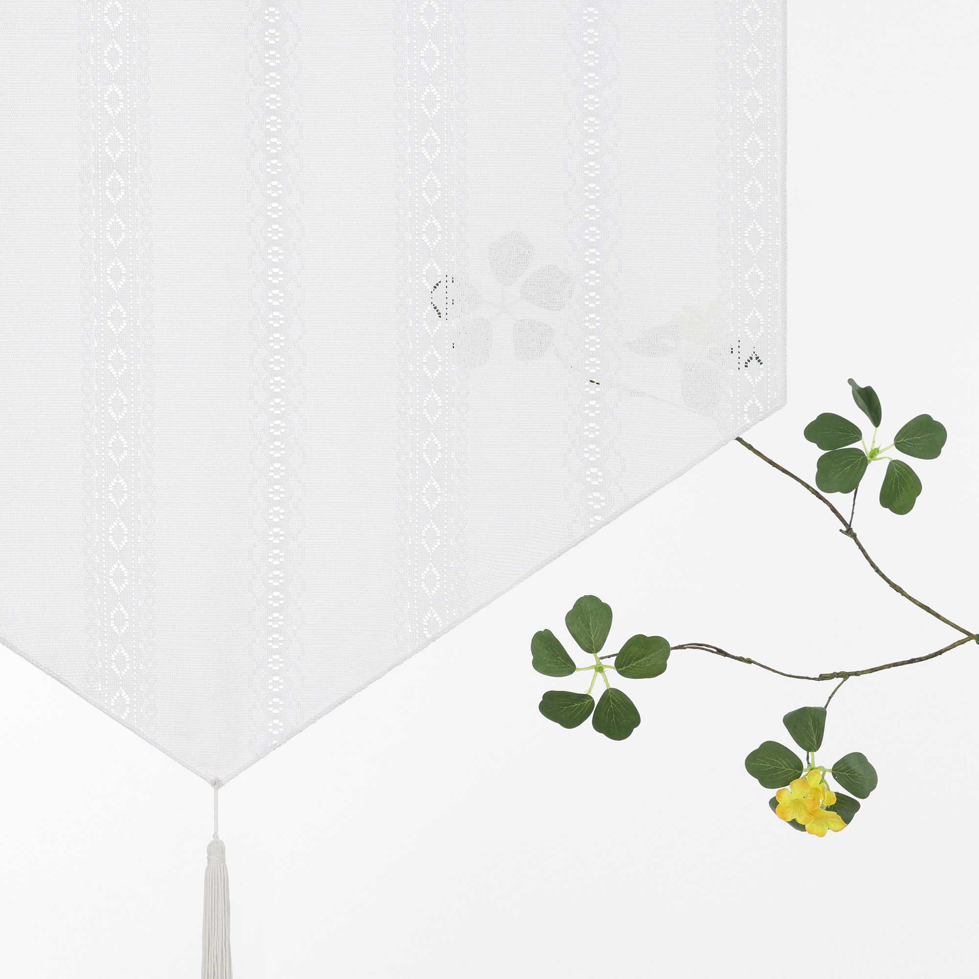 Sheer Triangular Curtain with Diamond Embossing and Tassel 1 Piece - White, W x H 60 x 120cm