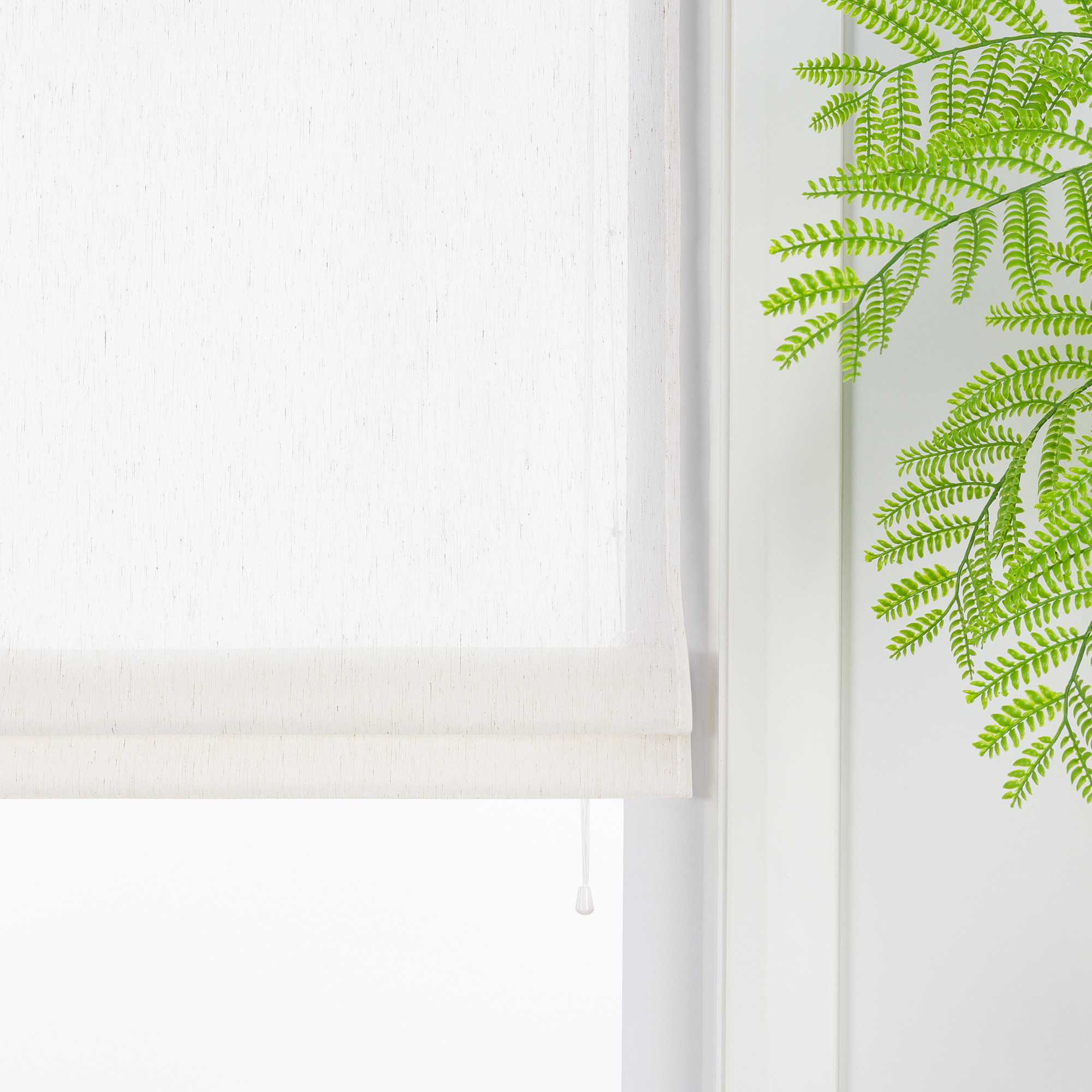Roman Shade Linen-Look with U-Hooks, Solid Color 1 Piece - White, W x H 100 x 140cm