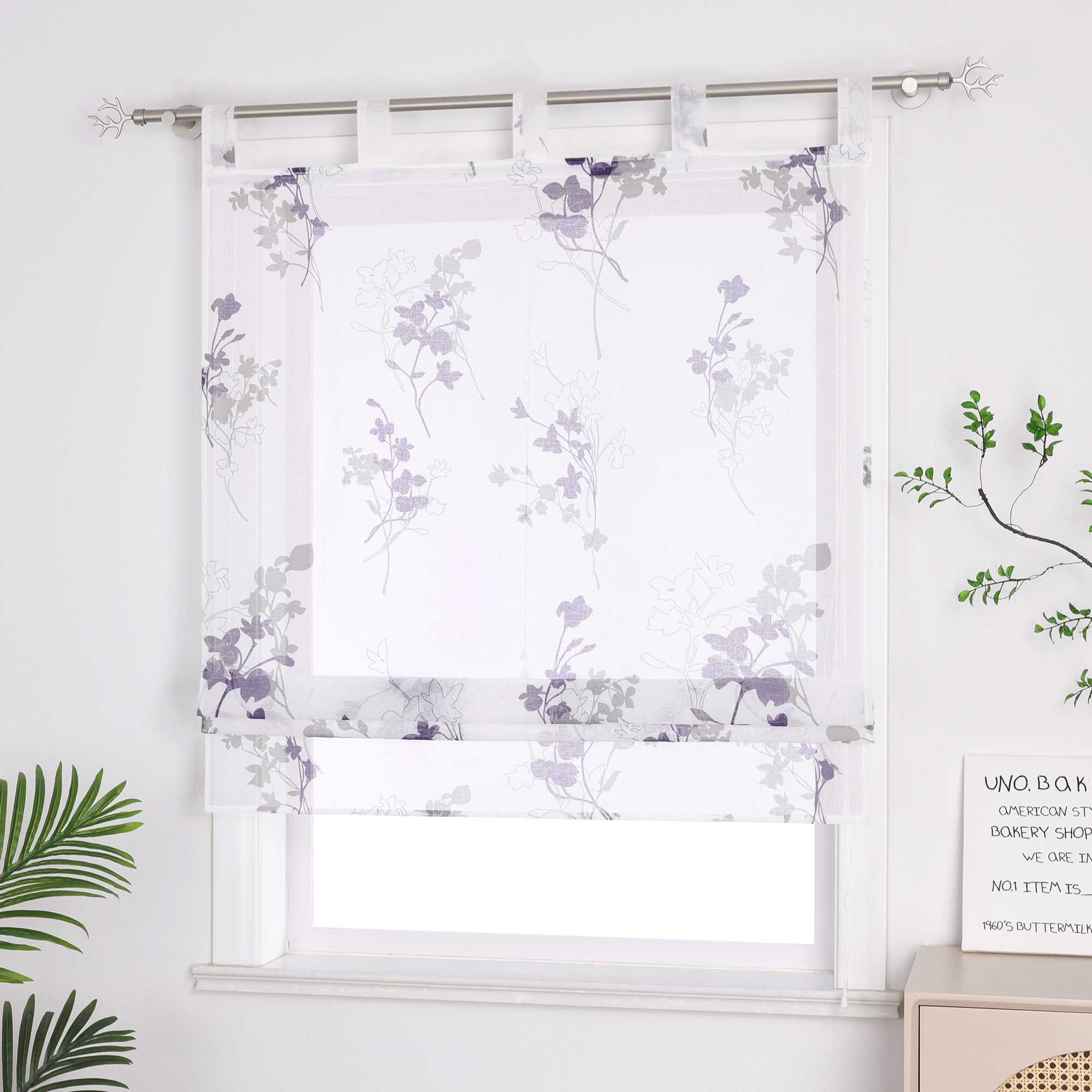 Roman Shade with Tab-Top Hanging Country Style Modern 1 Piece