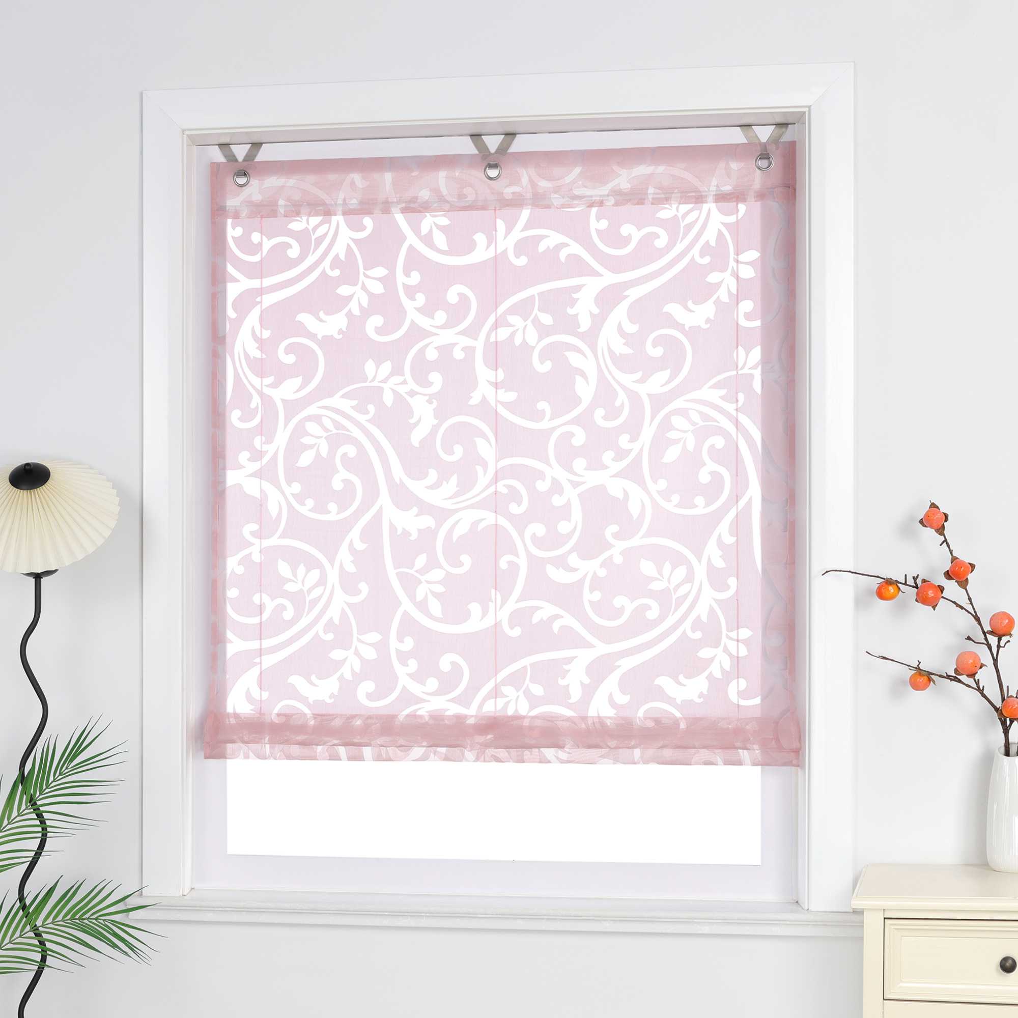 Roman Shade with V-Shaped Tabs Sheer Burnout Technique Floral Pattern 1 Piece - Gray, W x H 120 x 130cm