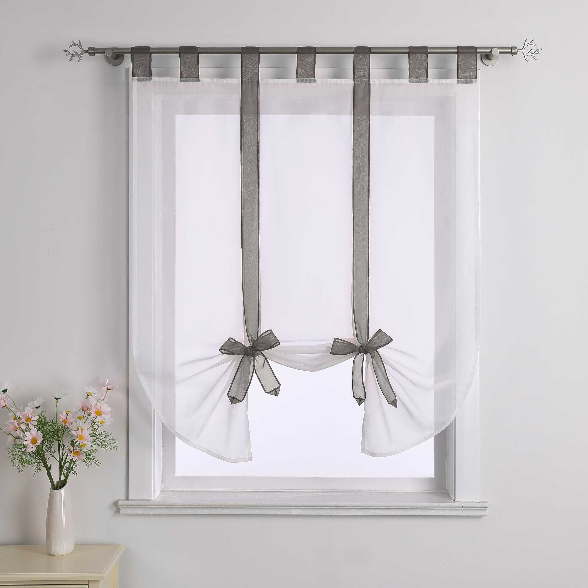 Roman Shade with Bow Design Sheer Height-Adjustable Window Decor 1 Piece - Brown, W x H 120 x 140cm