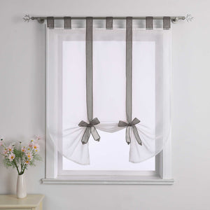 Roman Shade with Bow Design Sheer Height-Adjustable Window Decor 1 Piece - Brown, W x H 120 x 140cm