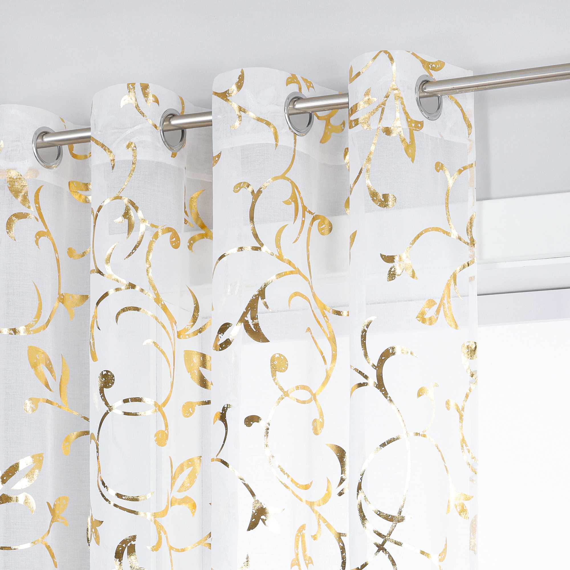 Sheer Curtain with Silver/ Gold Vine Pattern Grommet Hanging 1 Piece