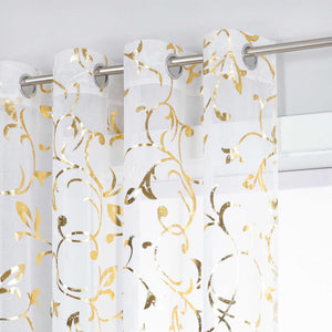 Sheer Curtain with Silver/ Gold Vine Pattern Grommet Hanging 1 Piece