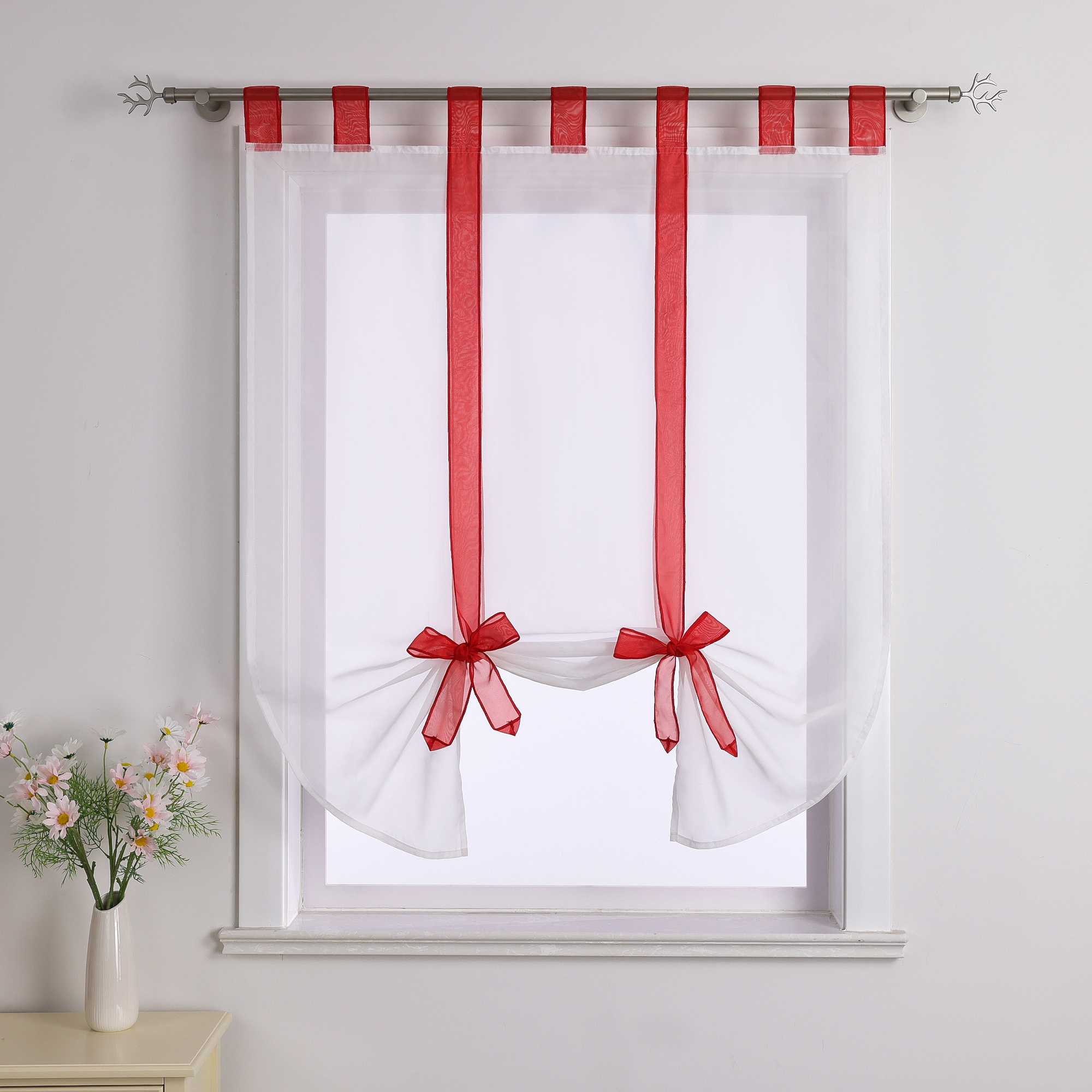 Roman Shade with Bow Design Sheer Height-Adjustable Window Decor 1 Piece - White, W x H 120 x 140cm