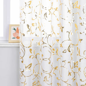 Sheer Curtain with Silver/ Gold Vine Pattern Grommet Hanging 1 Piece