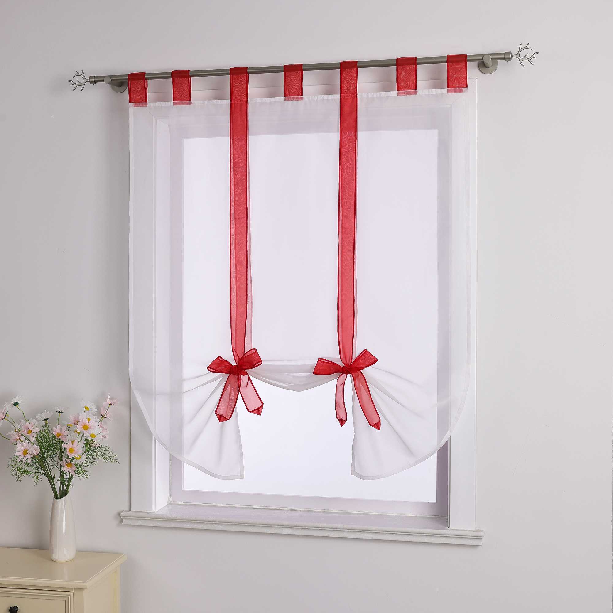 Roman Shade with Bow Design Sheer Height-Adjustable Window Decor 1 Piece - White, W x H 140 x 140cm
