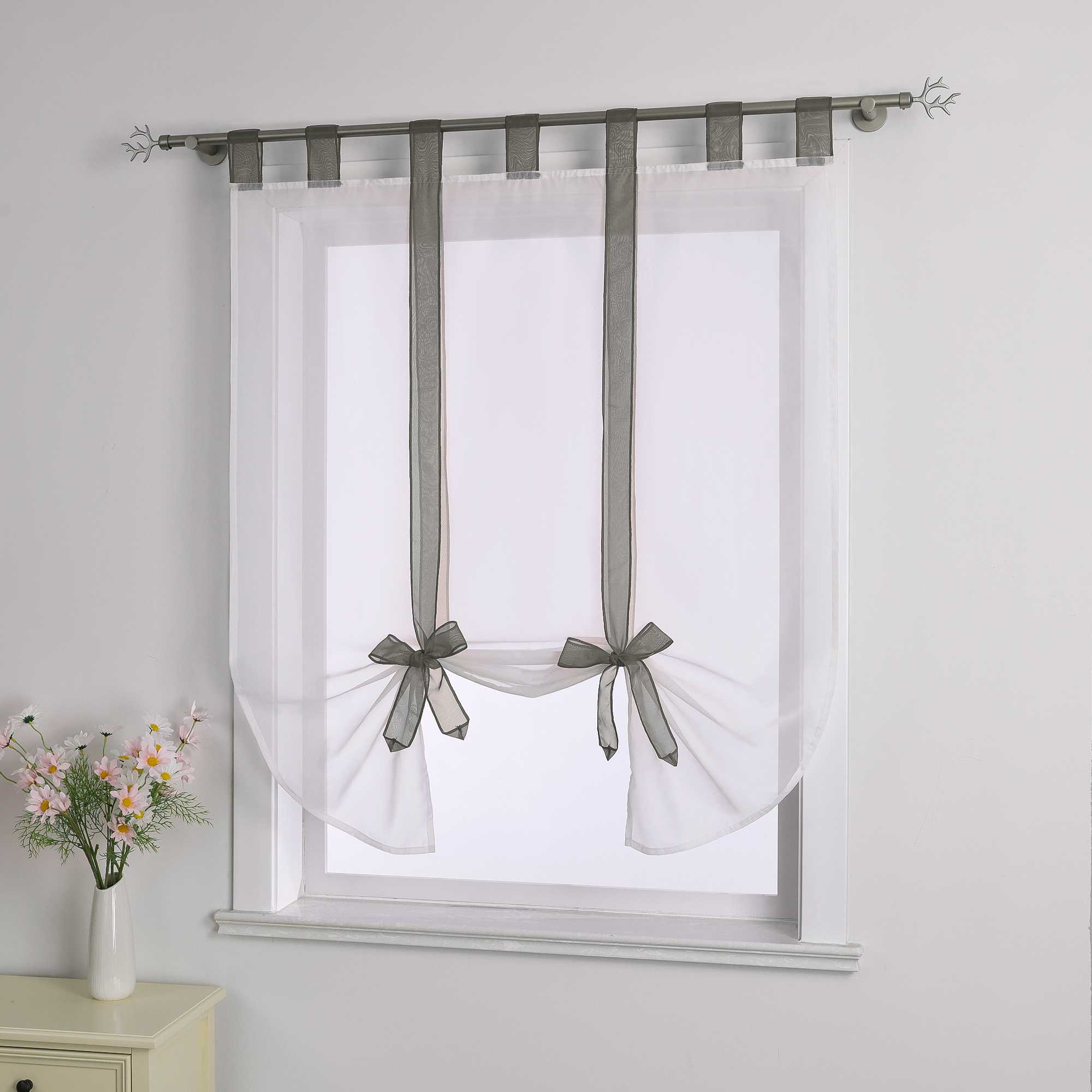 Roman Shade with Bow Design Sheer Height-Adjustable Window Decor 1 Piece - Brown, W x H 140 x 140cm