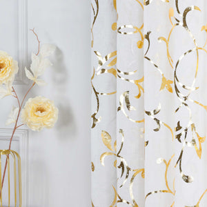 Sheer Curtain with Silver/ Gold Vine Pattern Grommet Hanging 1 Piece