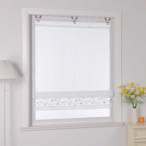 Roman Shade Voile with Tab-Top Hanging and Floral Pattern Embroidery 1 Piece - White, W x H 120 x 150cm