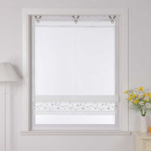 Roman Shade Voile with Tab-Top Hanging and Floral Pattern Embroidery 1 Piece - White, W x H 45 x 150cm